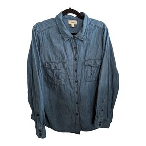 Per Se LS Denim Button Up Shirt Size 1X Repairable Flaw